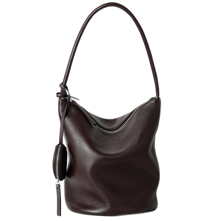 Schluffige genarbte Bucket Hobo Tasche mit gebogenem Reißverschluss und abnehmbarem Münzbeutel
