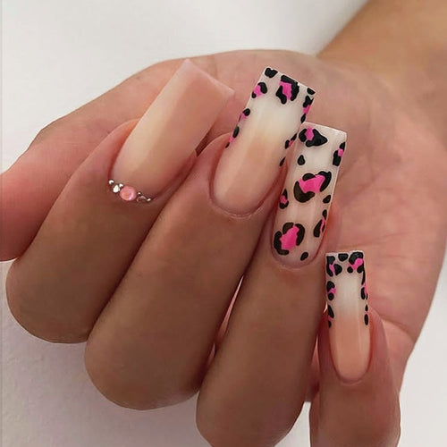 Künstlerisches Leopardenmuster Press-On Nagelset Karnz
