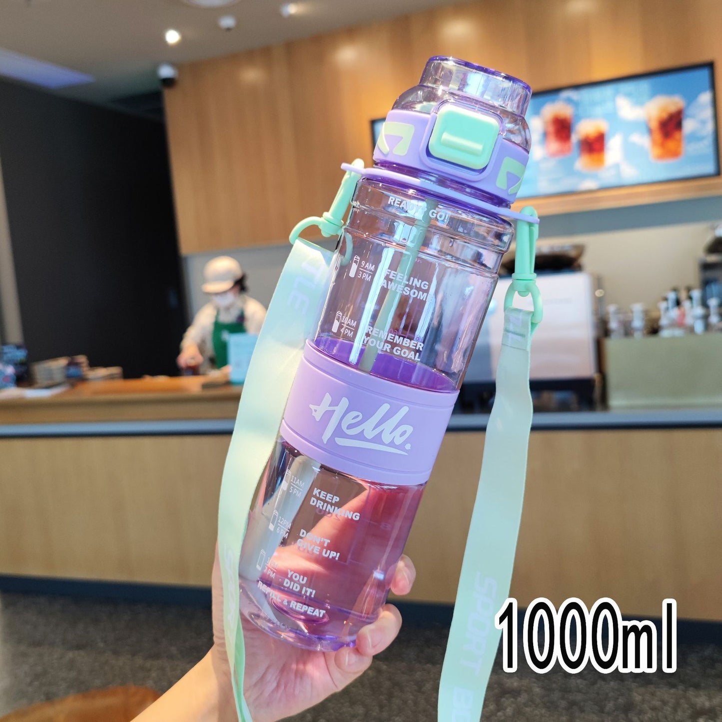 Damen große Sport-Trinkflasche mit motivierenden Zeitmarkierungen Karnz