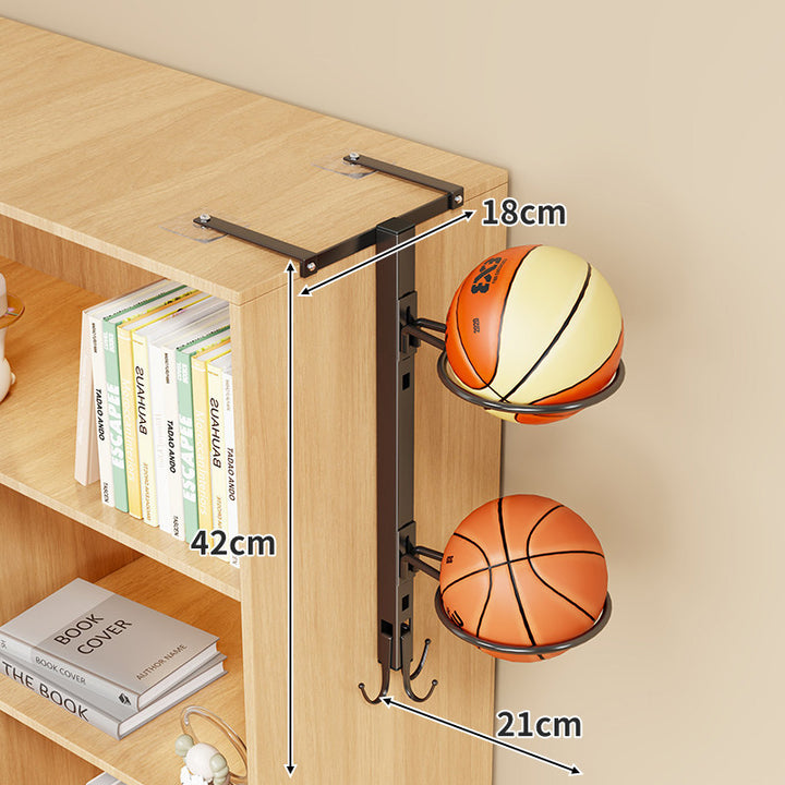 Multi-Ball Vertikaler Über-Regal Sportball Organizer mit kreisförmigen Halterungen und Hakenaufbewahrung