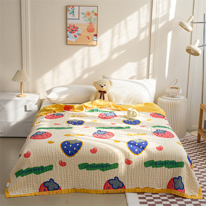 Leichtgewichtige Wendbare Baumwoll-Musselin Erdbeer Quiltdecke