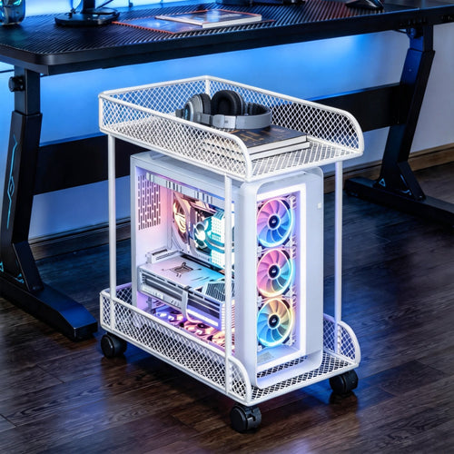 Untertisch-Roll-PC-Tower-Ständer mit Netzablage und verriegelbaren Rollen