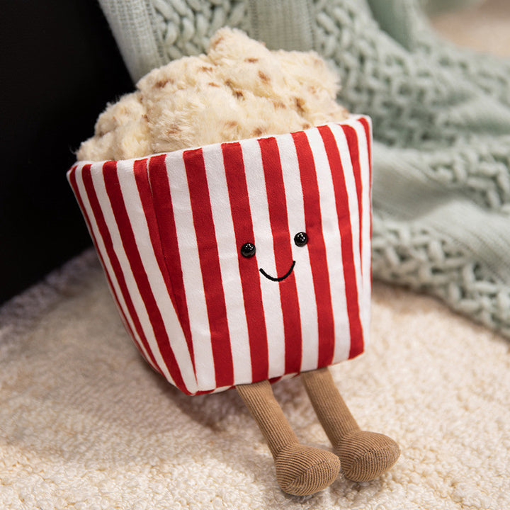 Kawaii Popcorn Box Plüschspielzeug mit fuzzy Popcorn-Deckel und baumelnden Strickbeinen Karnz