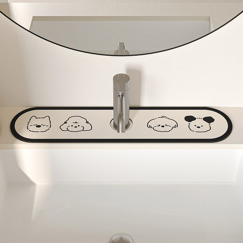 Decorative Anti-Slip Silicone Faucet Counter Tray Mat with Cute Dog Faces