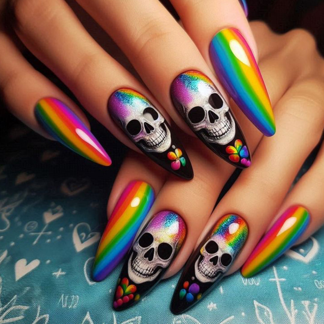 Künstlerische Skull-Themen Stiletto Nagelkunst Extensions Karnz