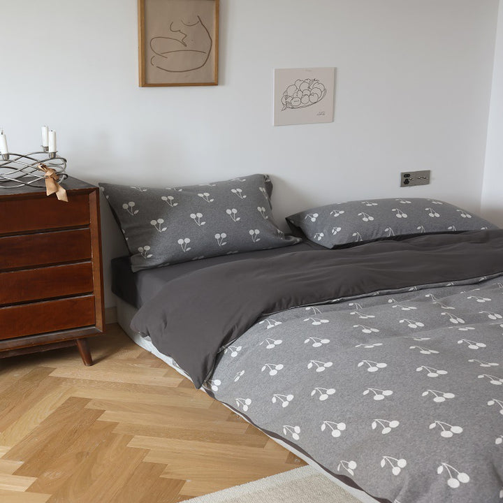 Umkehrbare gebürstete Baumwolle Herz-Druck Bettbezug Set mit Kissenbezügen