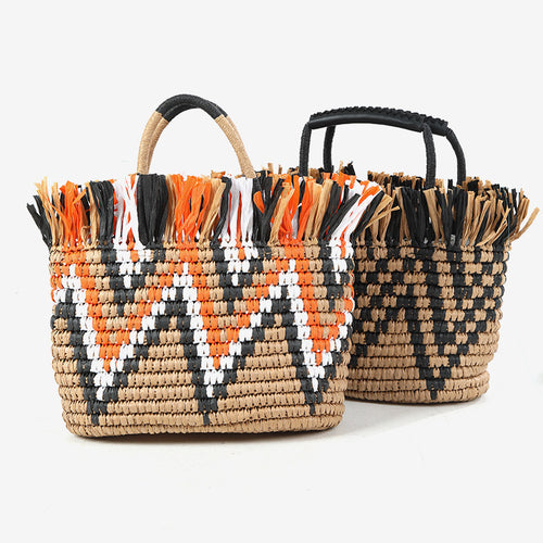 Damen Stilvolle, handgeknüpfte Strandtasche mit fransigem Design Karnz