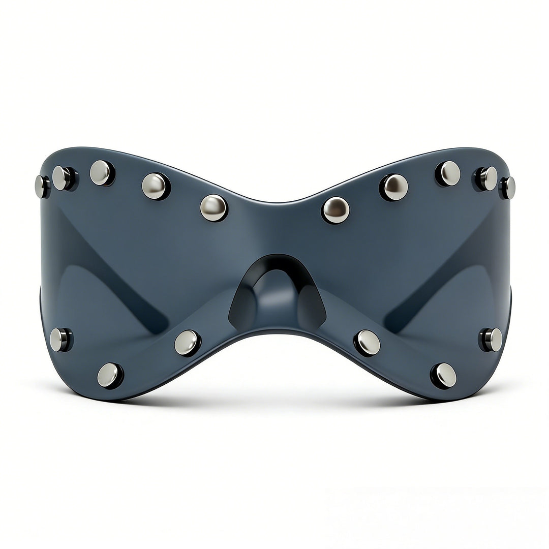 Damen futuristische Designer-Sonnenbrille mit dekorativen Metallelementen Karnz