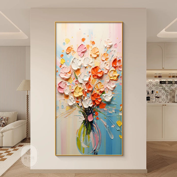 Künstlerisches strukturiertes florales Leinwandkunstwerk für Innenräume