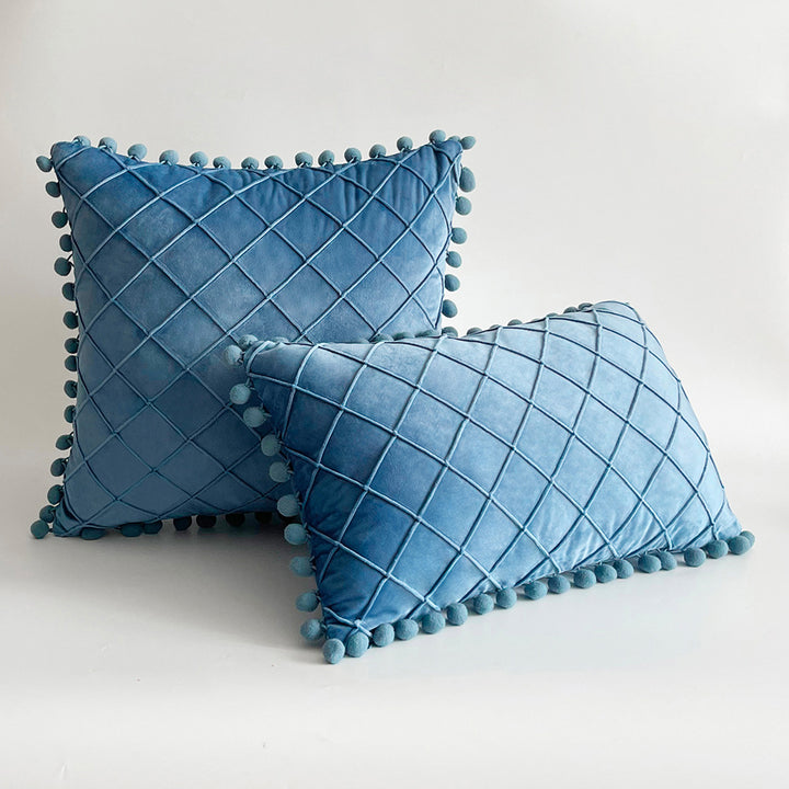 Dekorativer Samt Pom-Pom Gitter-Tufted Wurfkissenbezug