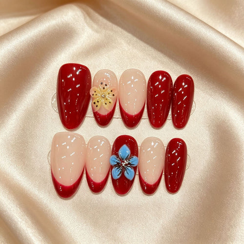 Künstlerisches Floral-Akzent Press-On Nagelset