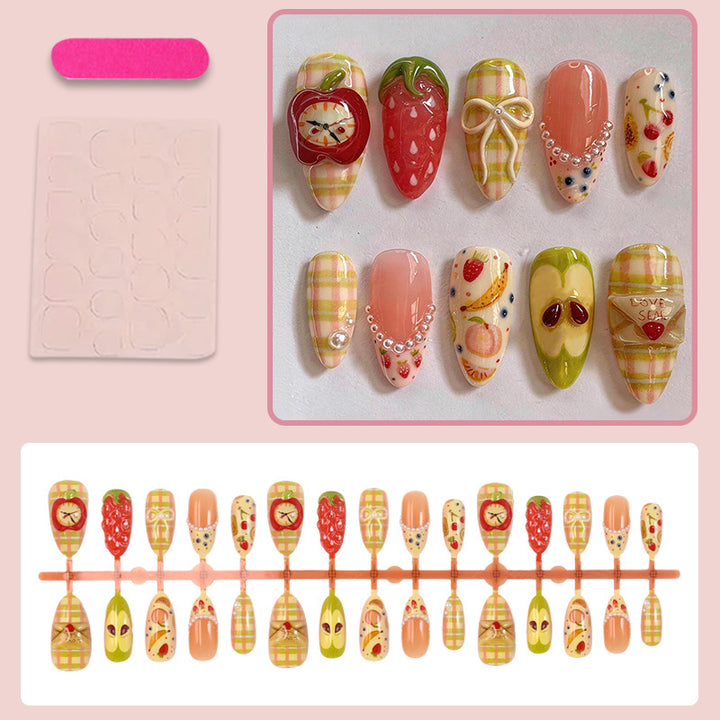Kunstnagelset mit fröhlichen Obst- und Blumenmotiven Karnz