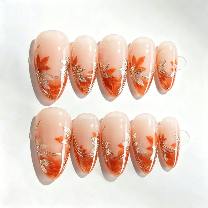 Manuelles Nagelkunst-Set mit Herbstblatt-Design