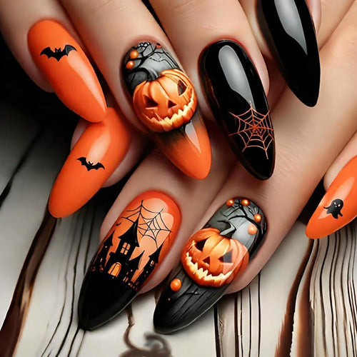 Halloween Kunstnagelset mit kreativen Geister- und Kürbismotiven Karnz