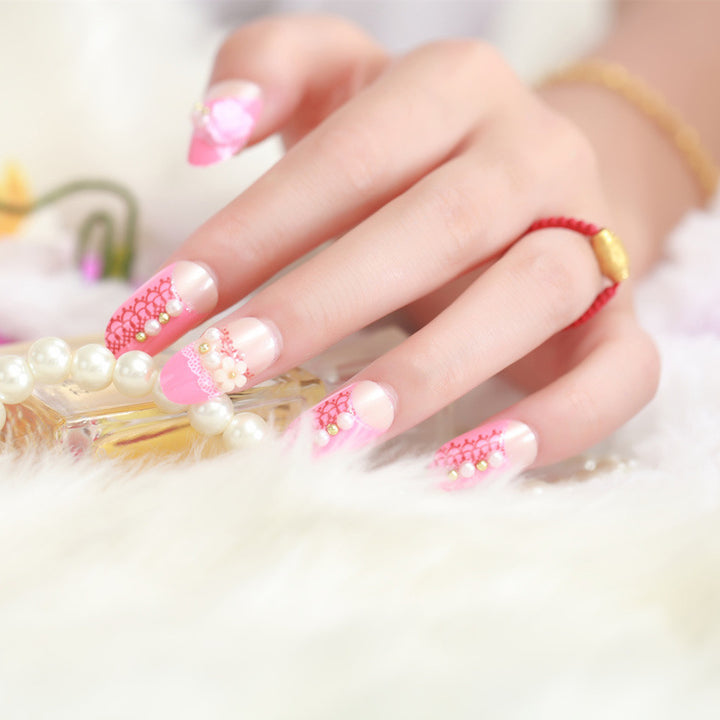 Elegante perlverzierte Press-On-Nagelset