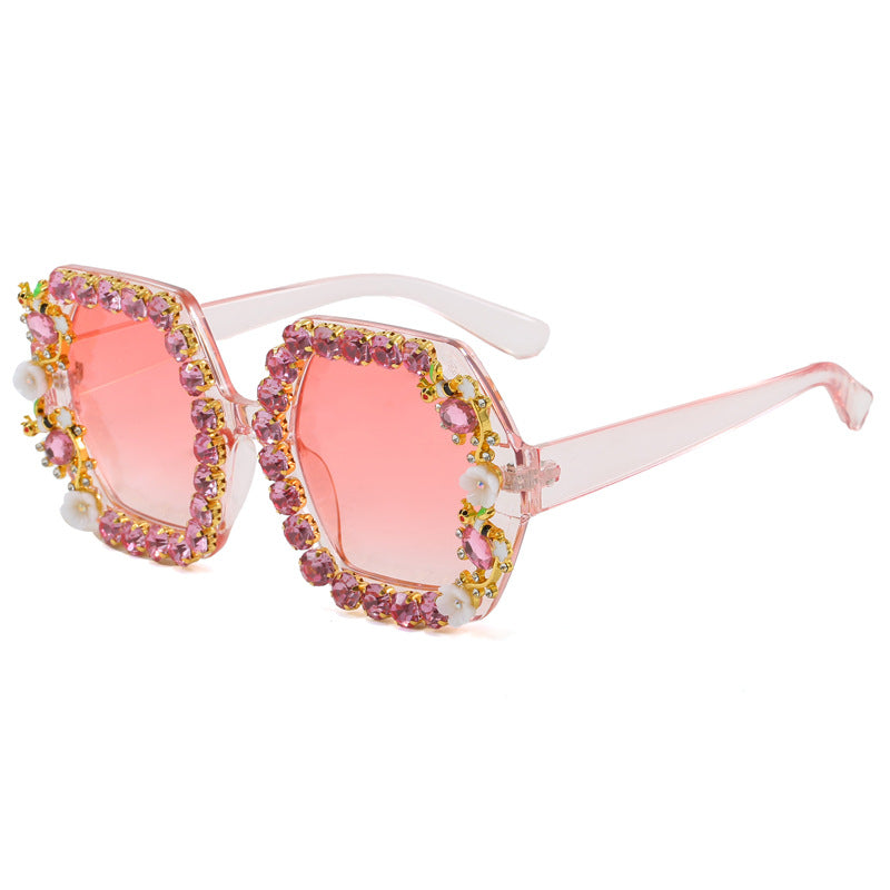 Damen extravagante Hexagon-Sonnenbrille mit Kristallverzierung Karnz