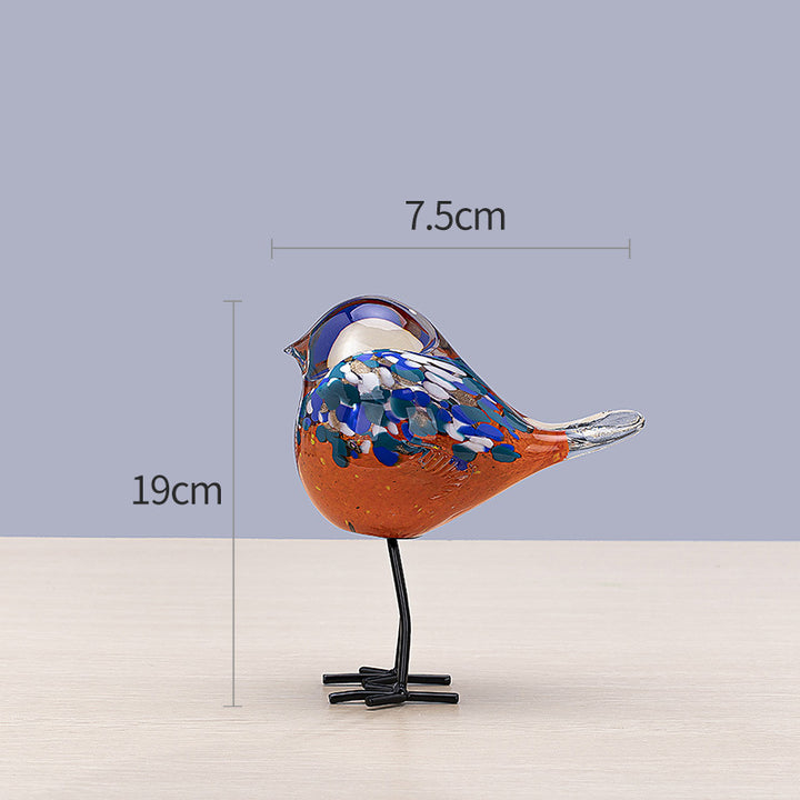 Handgefertigte dekorative Glasskulptur eines Vogels auf Metallbeinen Karnz