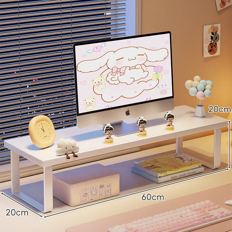 Kompakte Holz-Desktop-Monitorerhöhung mit Metallbeinen und unterer Ablagefläche