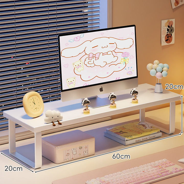 Kompakte Holz-Desktop-Monitorerhöhung mit Metallbeinen und unterer Ablagefläche