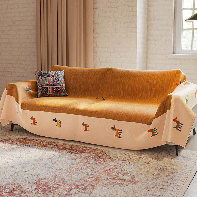 Reversible Oversized Woven Jacquard Sofa Slipcover Blanket with Tribal Stripe Pattern