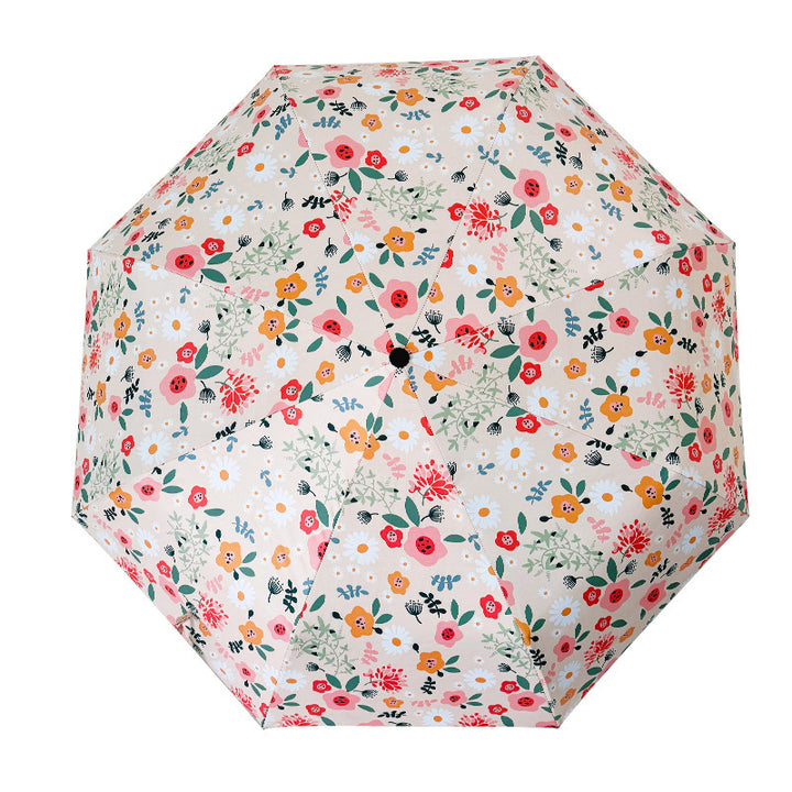 Damen Faltbarer Regenschirm mit floralem Design und niedlichen Details Karnz