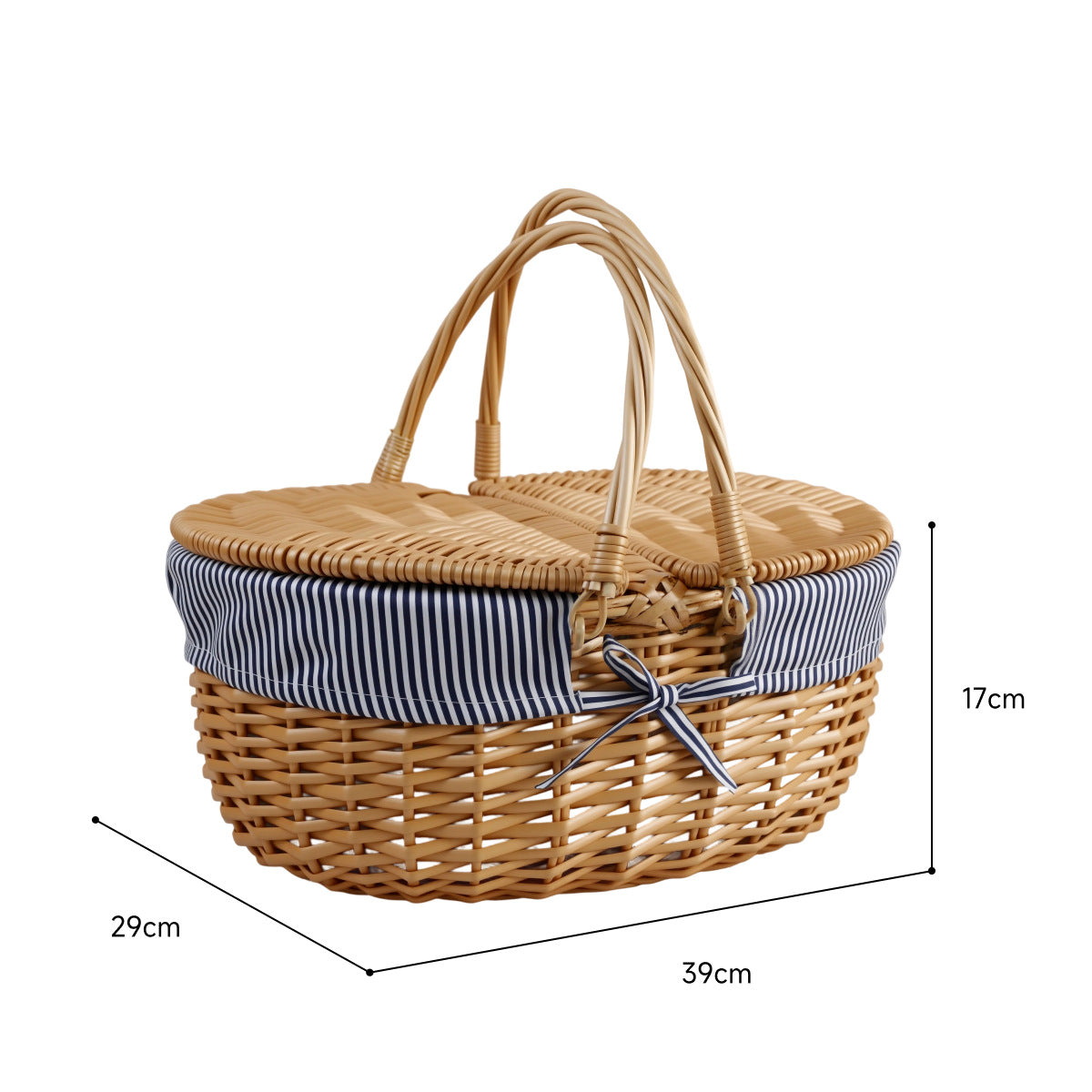 Damen Korb mit dekorativem Gingham-Stoffrand und robusten Griffen Karnz