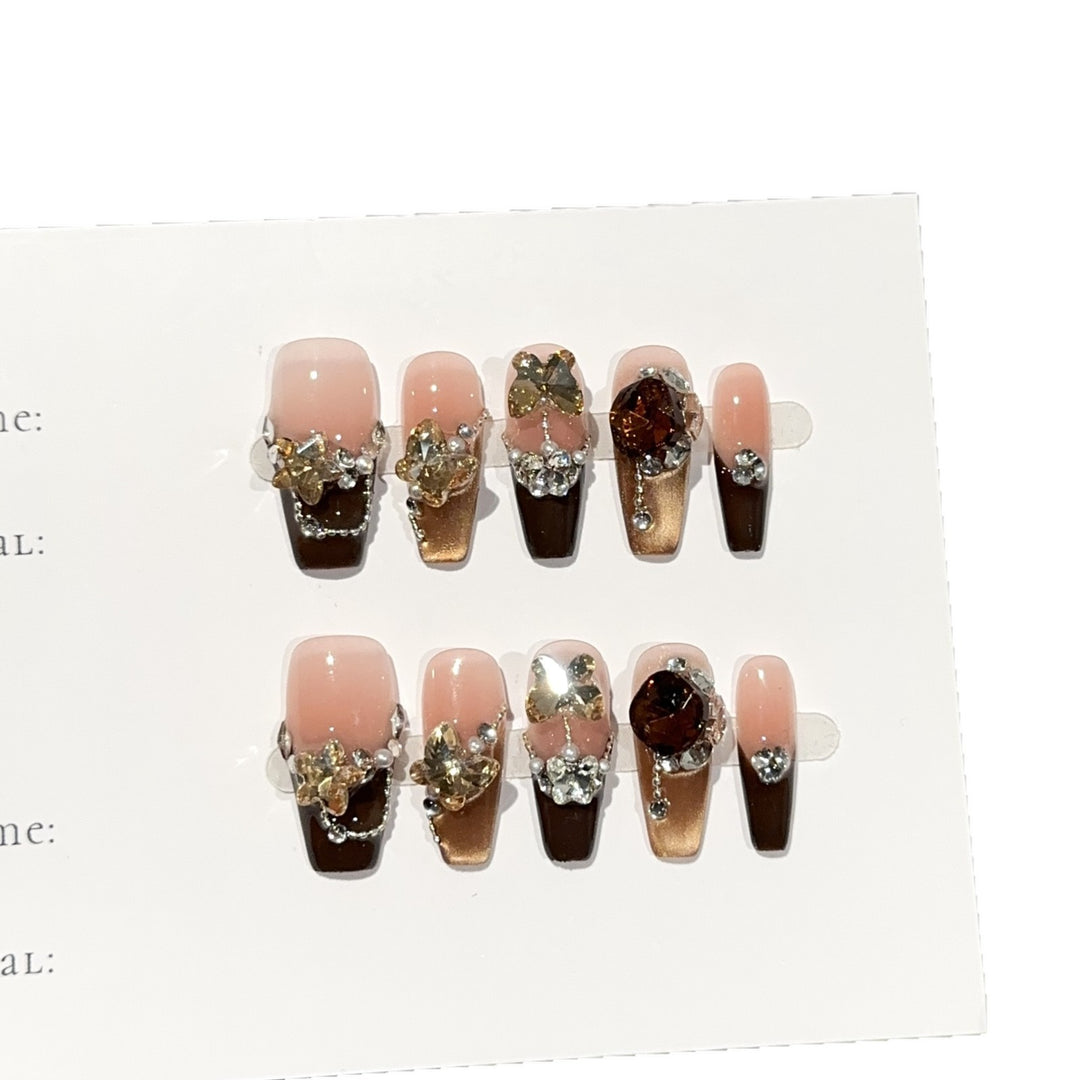 Glamourös Floral Verziert Press-On Nagelkunst Set
