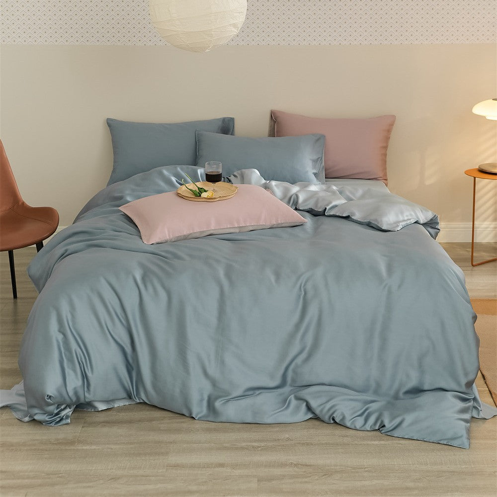 Wendbares Satin-Bettwäscheset mit seidig-glänzendem Griff und hautfreundlichem Baumwollmix