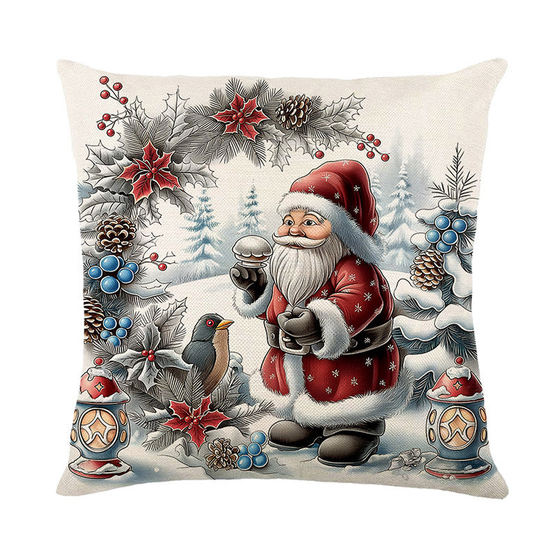 Urlaubsfestliche Leinenmischung Quadratische Kissenbezug mit Schneemann und Winterlandschaft Druck