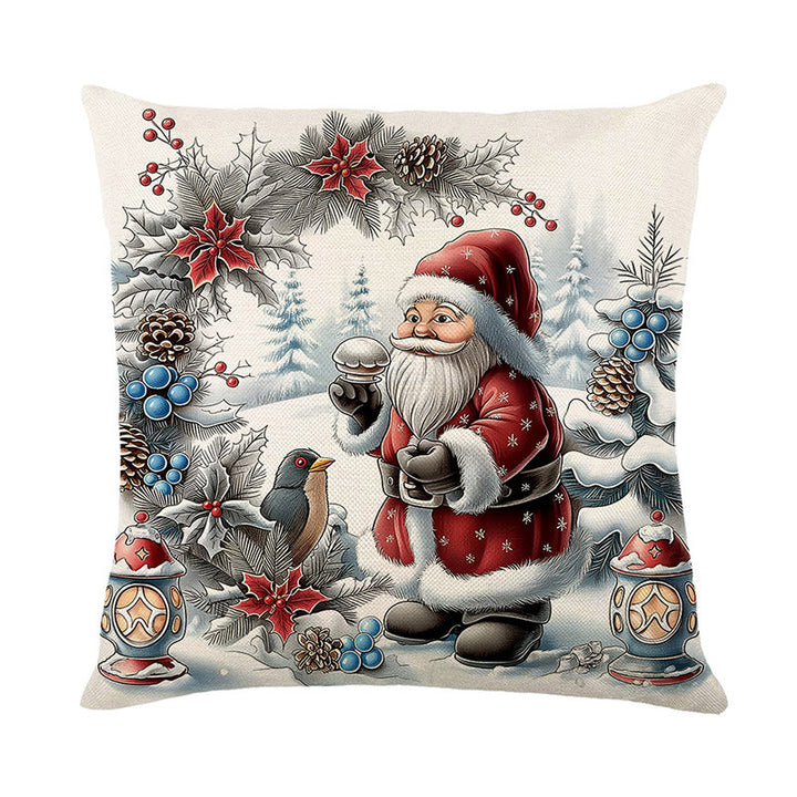 Urlaubsfestliche Leinenmischung Quadratische Kissenbezug mit Schneemann und Winterlandschaft Druck