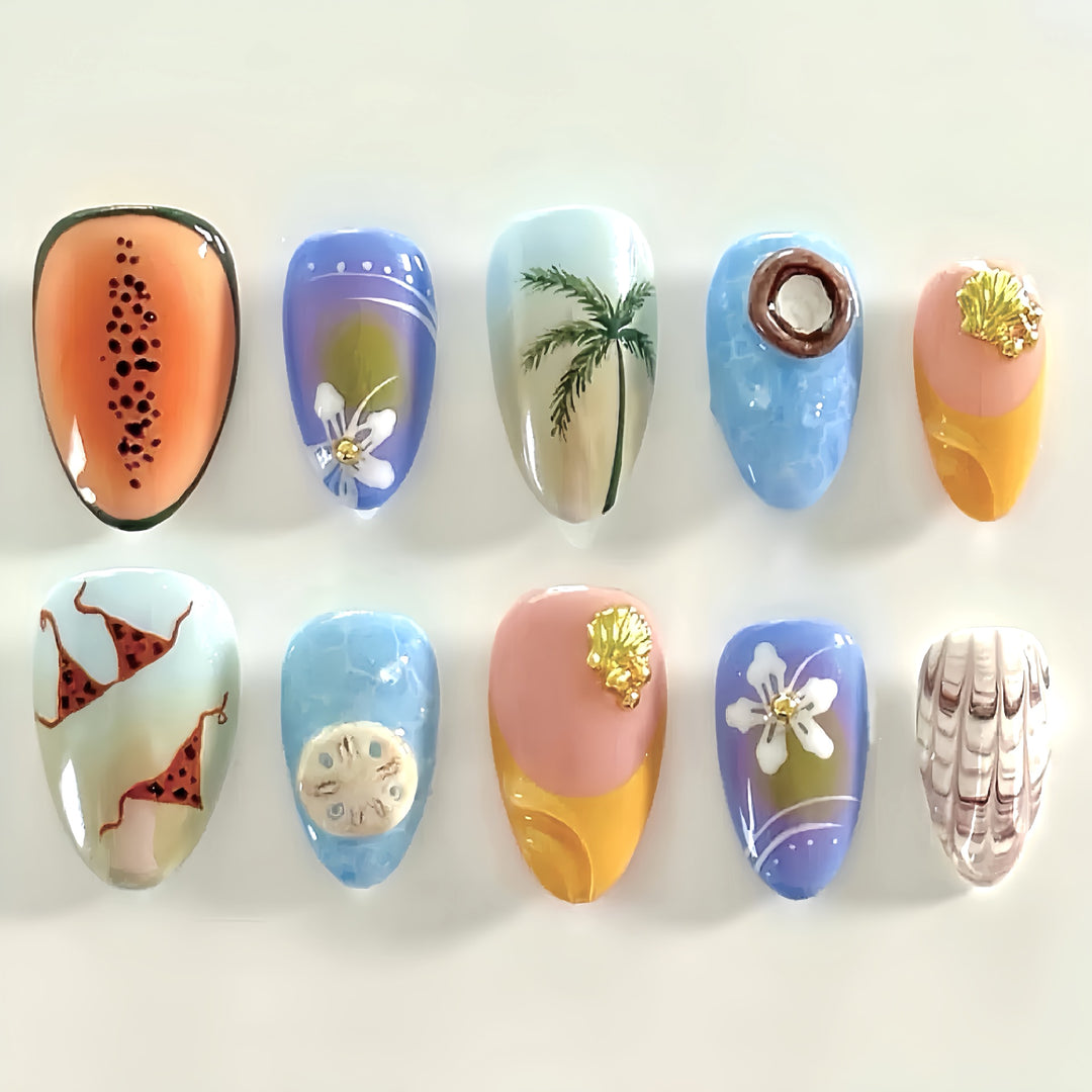 Künstlerisch vom Ozean inspiriertes Press-On-Nagelset