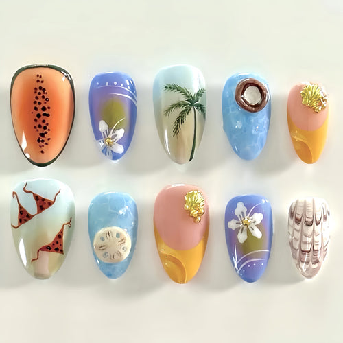 Künstlerisch vom Ozean inspiriertes Press-On-Nagelset
