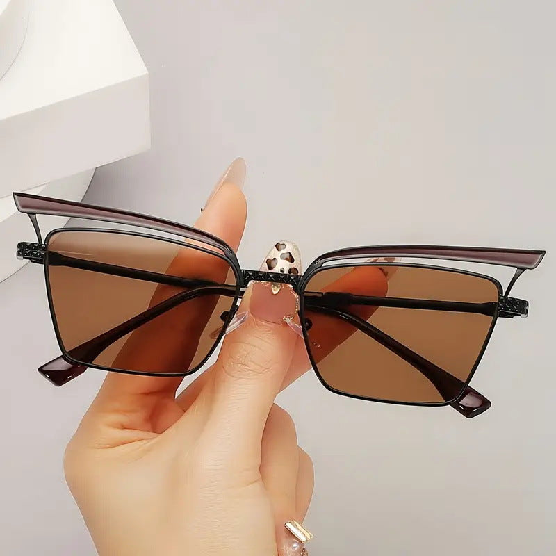 Damen quadratische Designer-Brille mit filigranem Metallrahmen Karnz