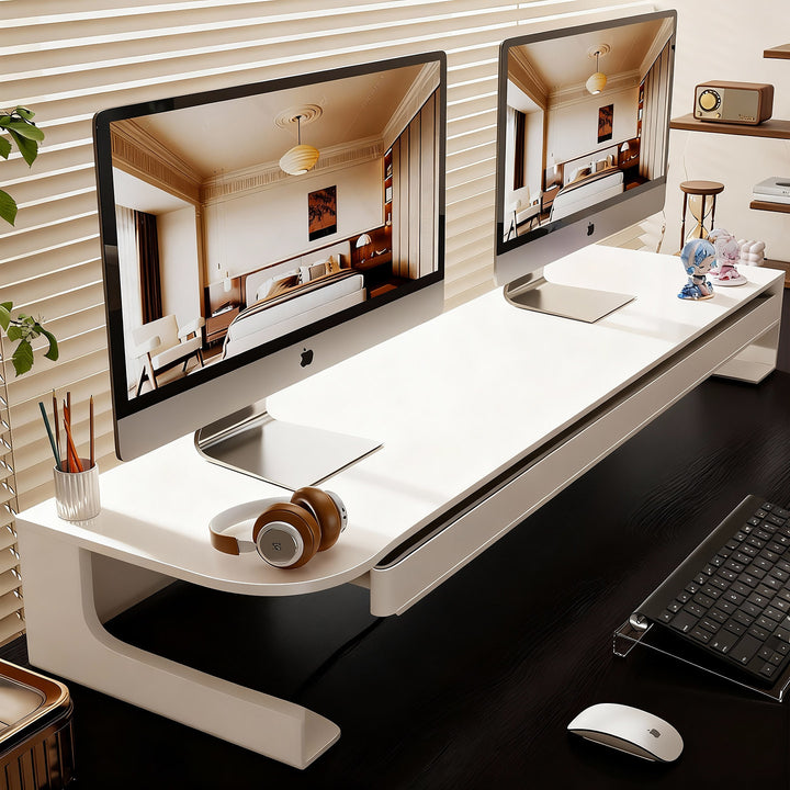 Slim Floating Desktop Monitor Riser mit belüftetem Unterregal und rundem Metallrahmen