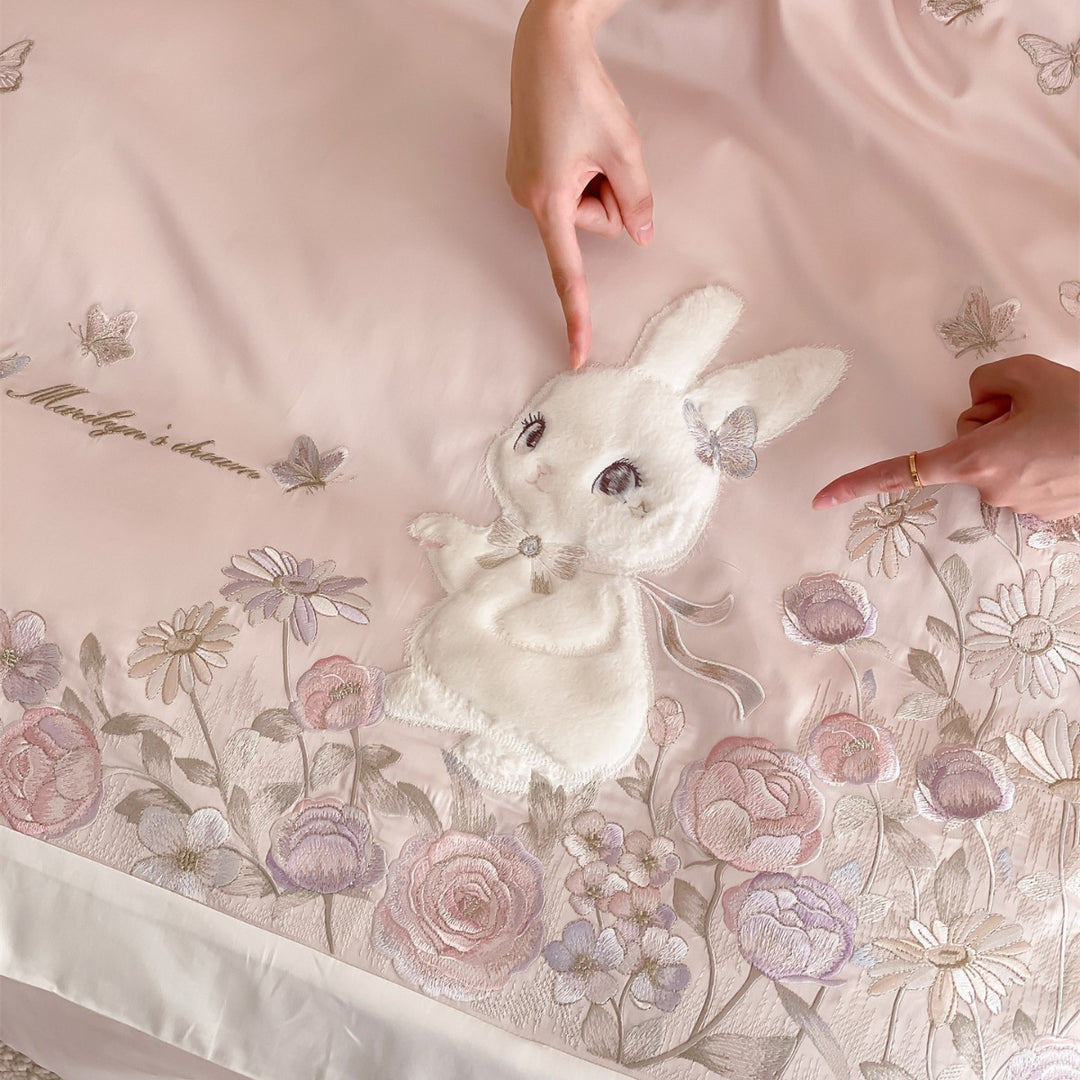 Besticktes Bunny-Motiv Luxus-Bettwäsche Bettbezug und Kissenbezüge