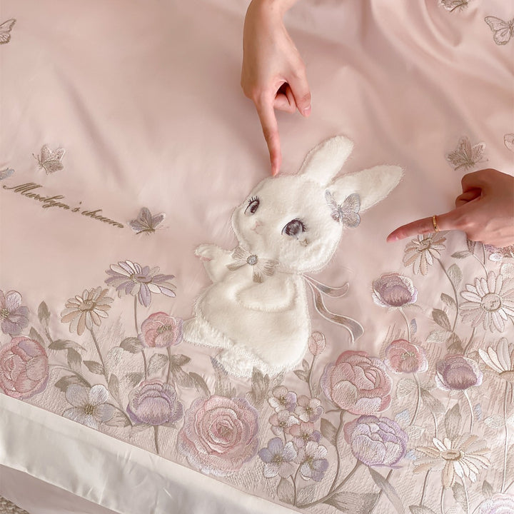 Besticktes Bunny-Motiv Luxus-Bettwäsche Bettbezug und Kissenbezüge