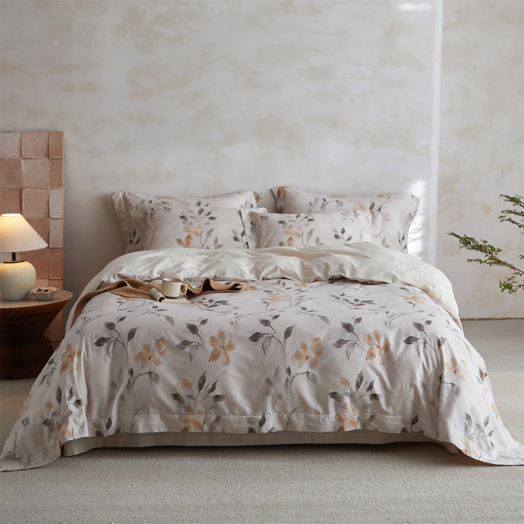 Botanische Aquarell Baumwollsatin Bettbezug Set mit Kissenbezügen
