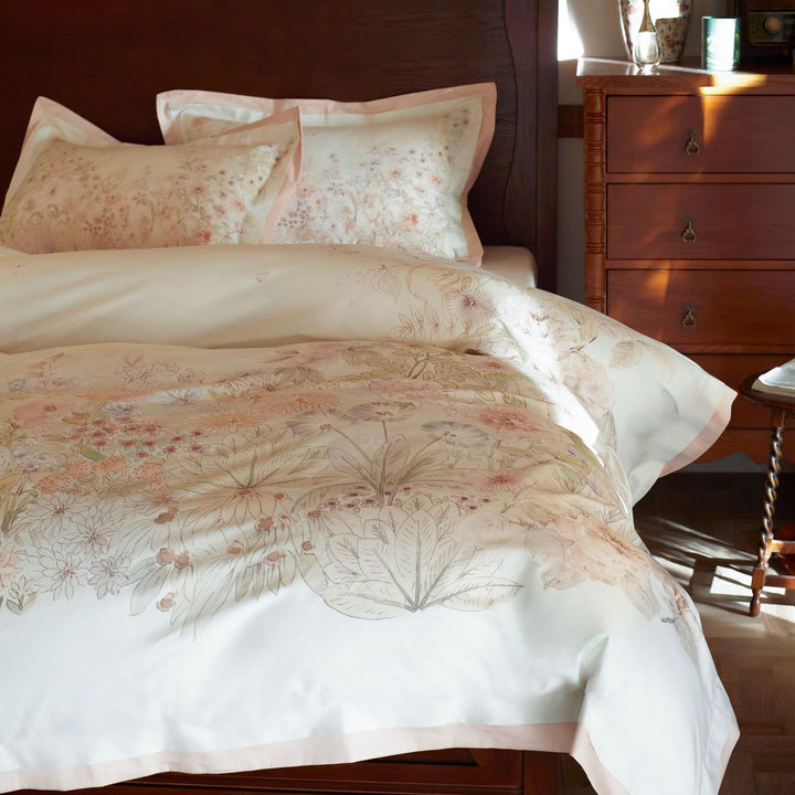 Elegantes Satin-Bettbezug-Set mit Paisley- und Blumen-Dekor sowie verdecktem Reißverschluss