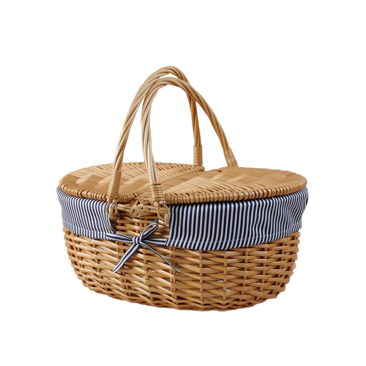 Damen geflochtener Picknickkorb mit romantischem Gingham-Futter Karnz