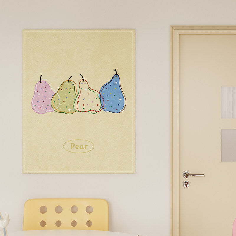 Illustrated Multi-Color Apple Print Cotton-Linen Wall Tapestry Panel