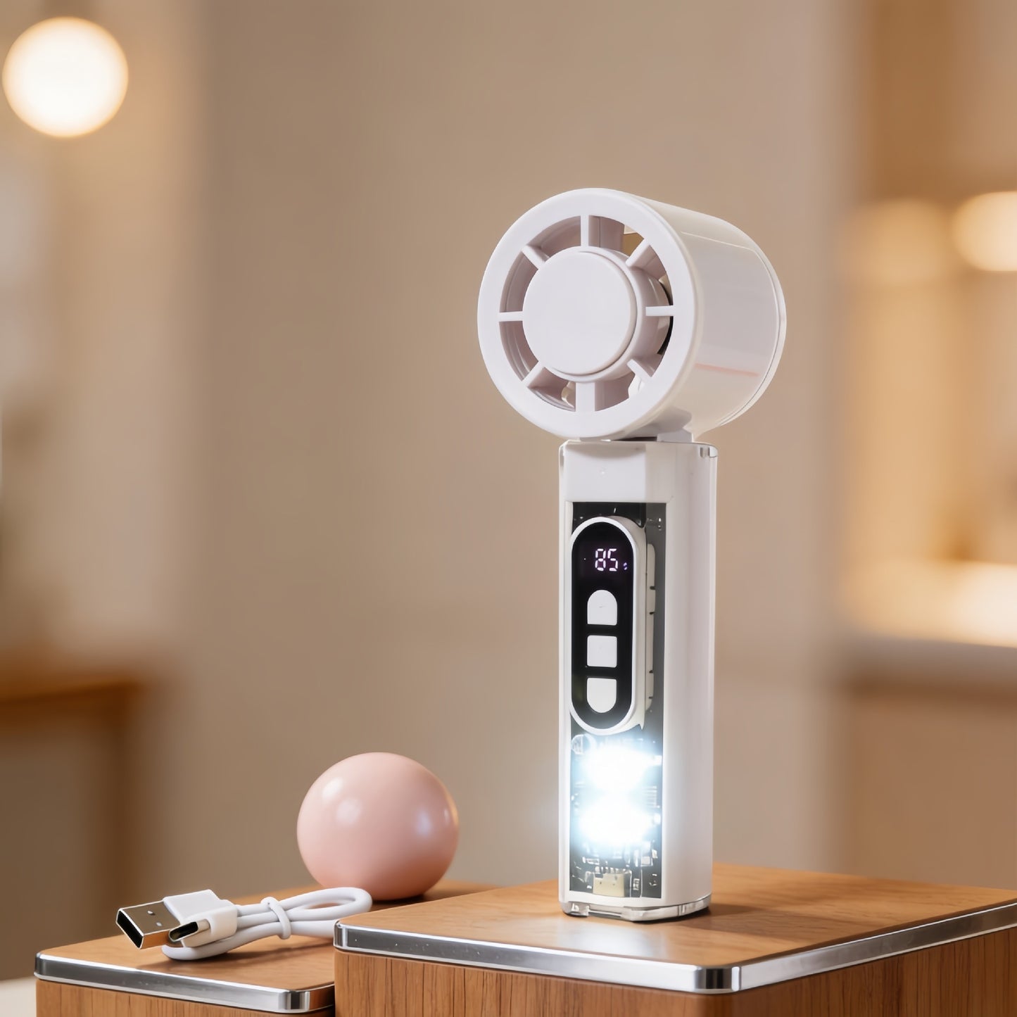 Damen Tragbarer Handventilator mit Temperaturanzeige und LED-Beleuchtung Karnz