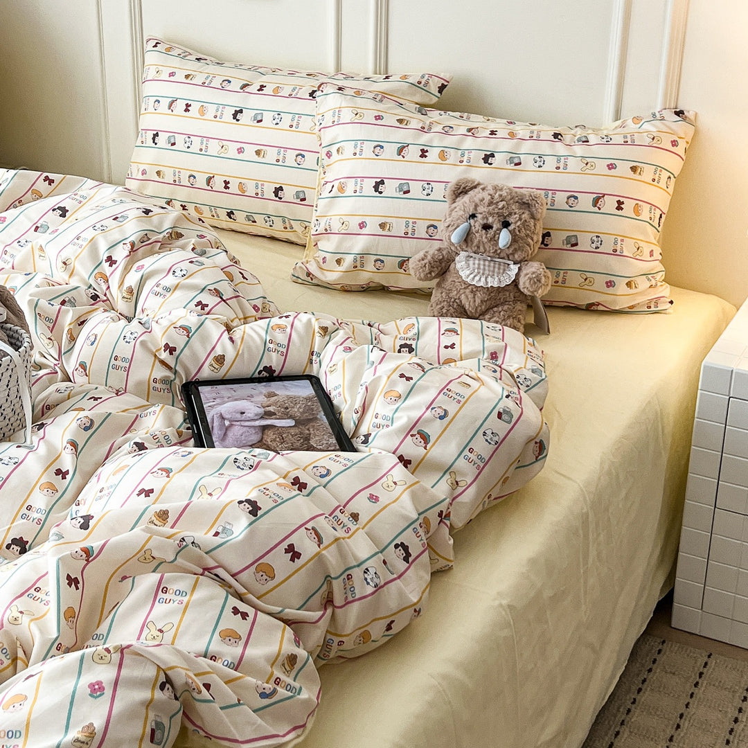 Bedruckte Baumwoll-Bettwäsche und Kissenbezug Set mit Mini-Hase Motiv