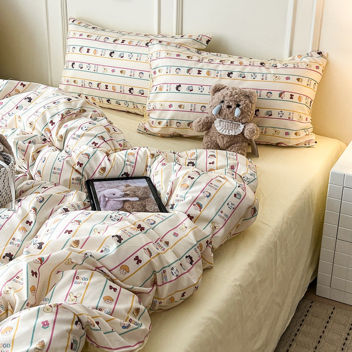 Bedruckte Baumwoll-Bettwäsche und Kissenbezug Set mit Mini-Hase Motiv
