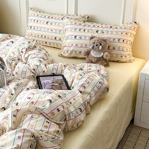 Bedruckte Baumwoll-Bettwäsche und Kissenbezug Set mit Mini-Hase Motiv