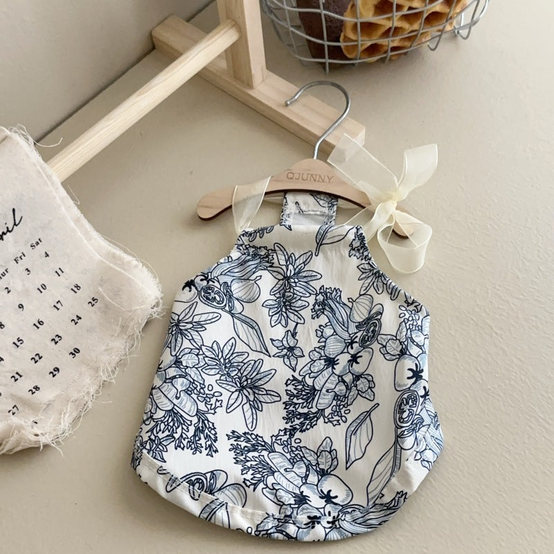 Blumige Baumwoll-Baby-Halterkombination mit transparenten Band-Schulterbindungen