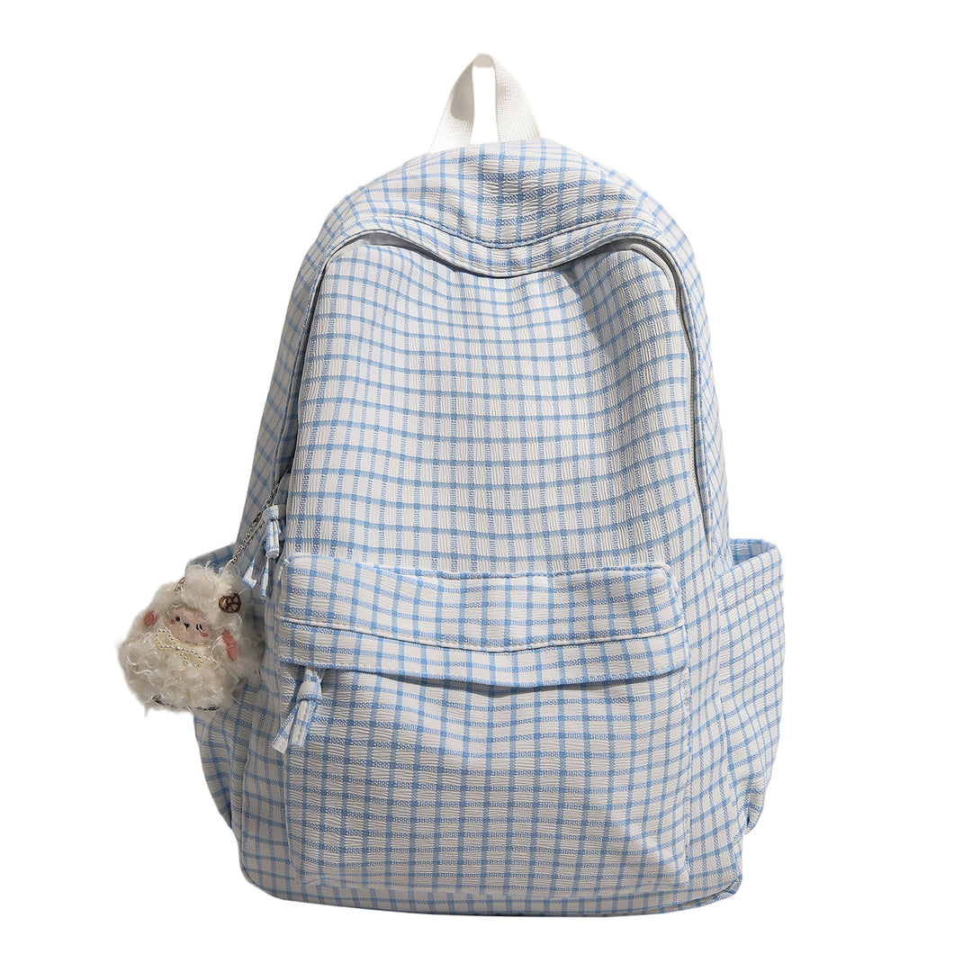 Kariertes Muster Multi-Taschen Rucksack Karnz