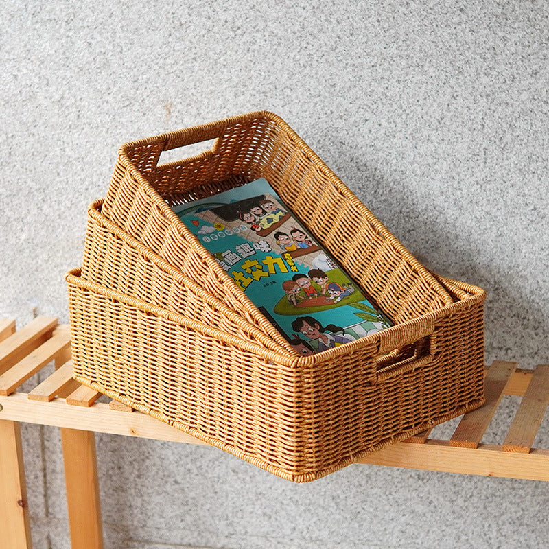 Damen Rechteckiger Aufbewahrungskorb aus natürlichem Geflecht Karnz