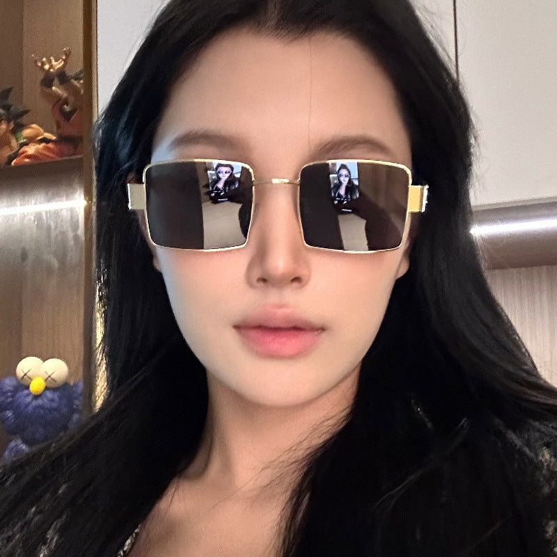 Damen modische rechteckige Sonnenbrille mit hochwertigem Metallrahmen und polarisierenden Gläsern Karnz