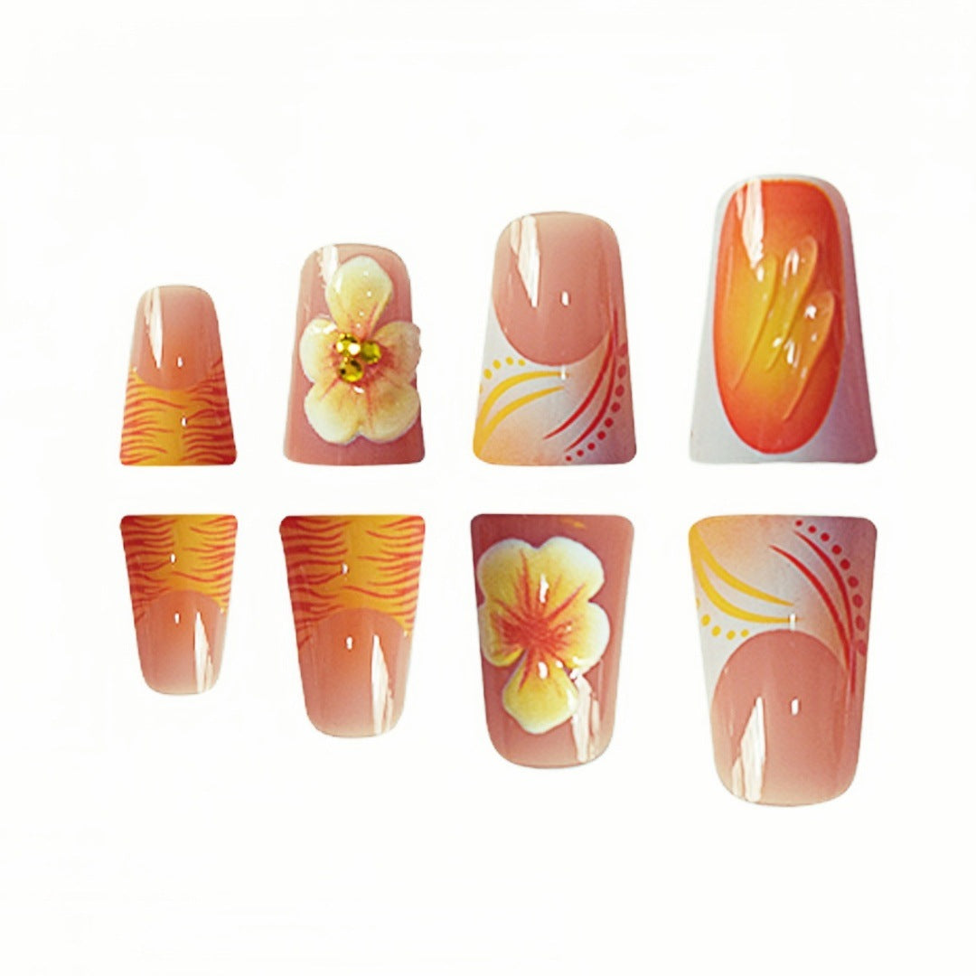 Dekorative florale Press-On Nagelset Karnz