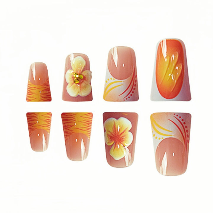 Dekorative florale Press-On Nagelset Karnz